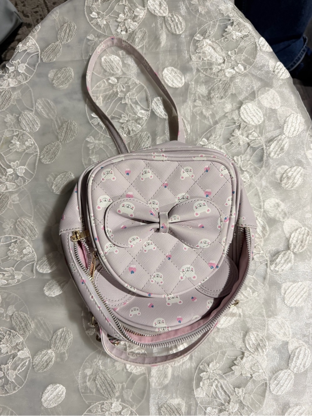 Under One Sky Quilted Light Pink Heart-Shaped Mini Backpack with Bow